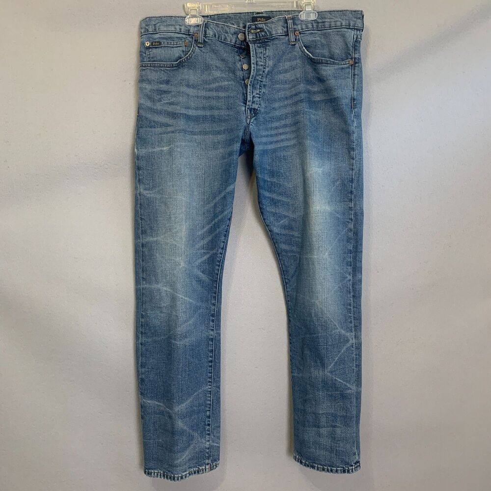 Polo Ralph Lauren Varick Slim Straight Light Wash Blue Denim Jeans 40x32 Men